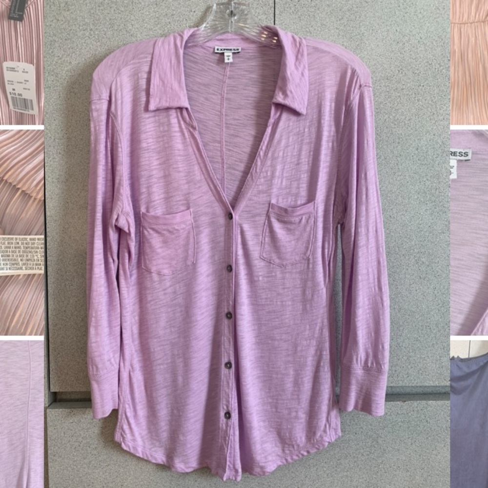 Lilac / light purple 3/4 sleeve collared shirt